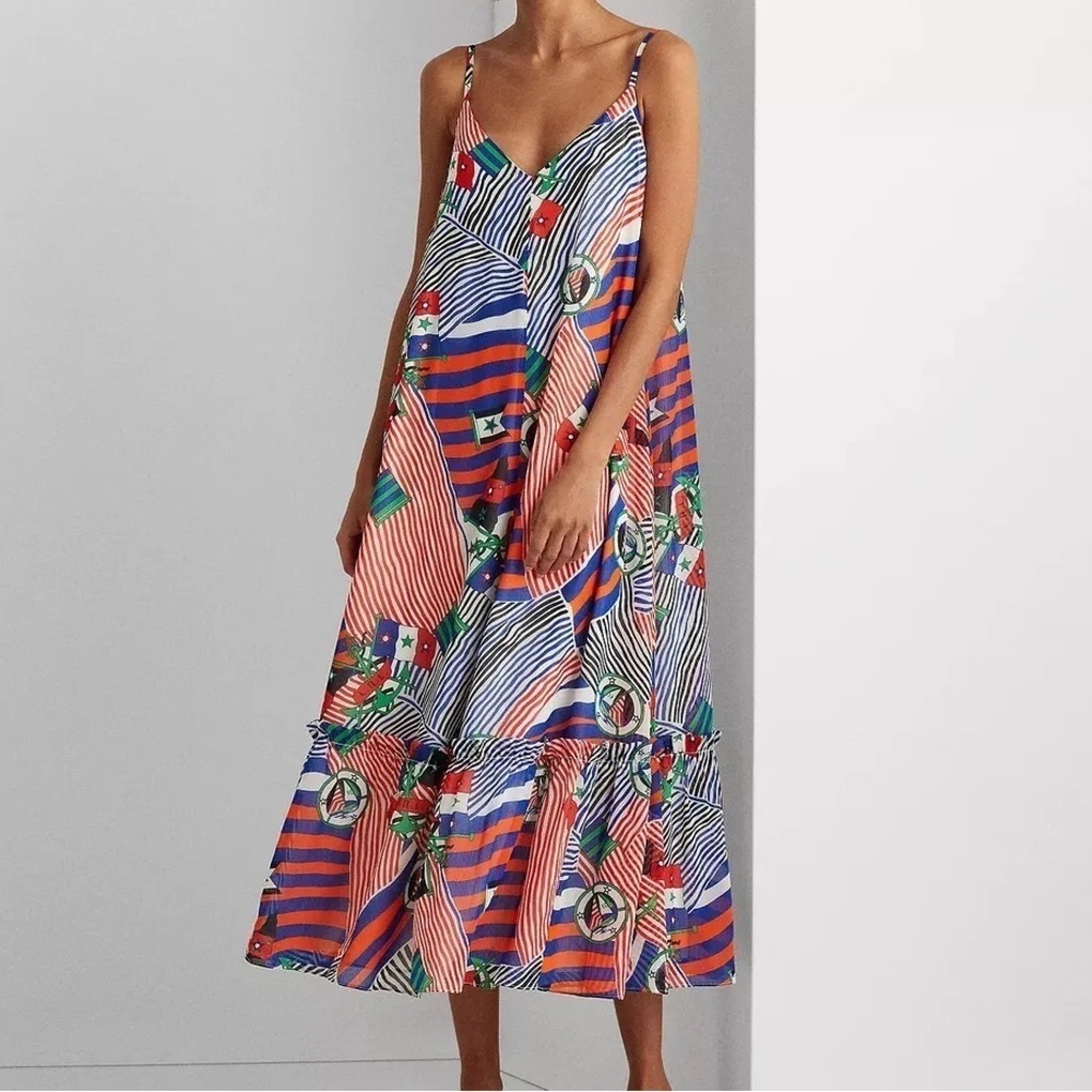 NWT LAUREN RALPH LAUREN Print Georgette Midi Dress Sz 0